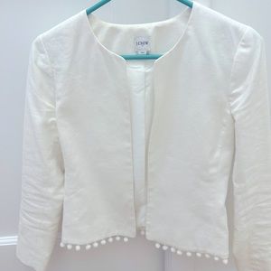 Off white linen cropped blazer with Pom Pom detail